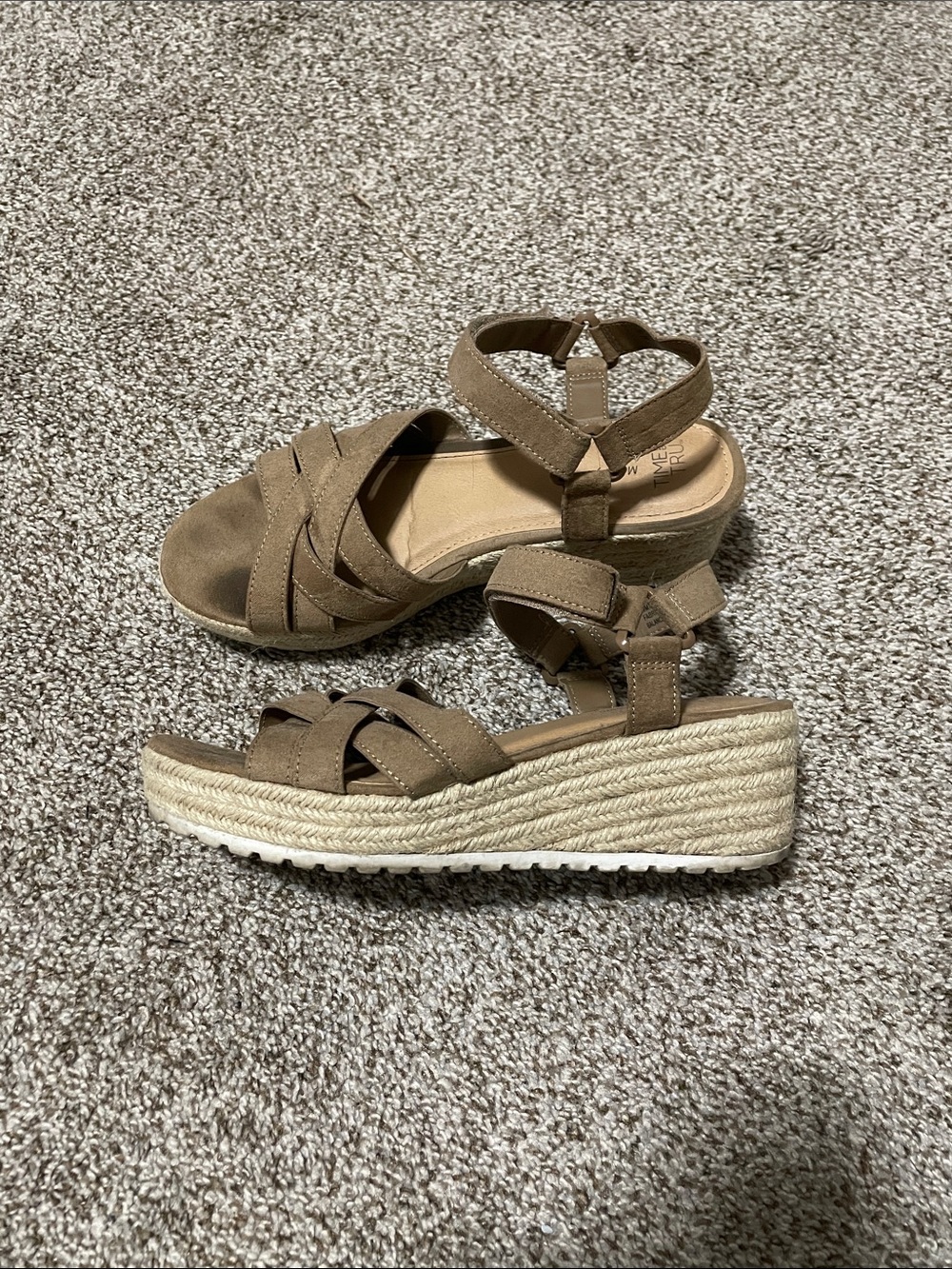Time and Tru Women’s Velcro Tan Strappy Wedge Sandals